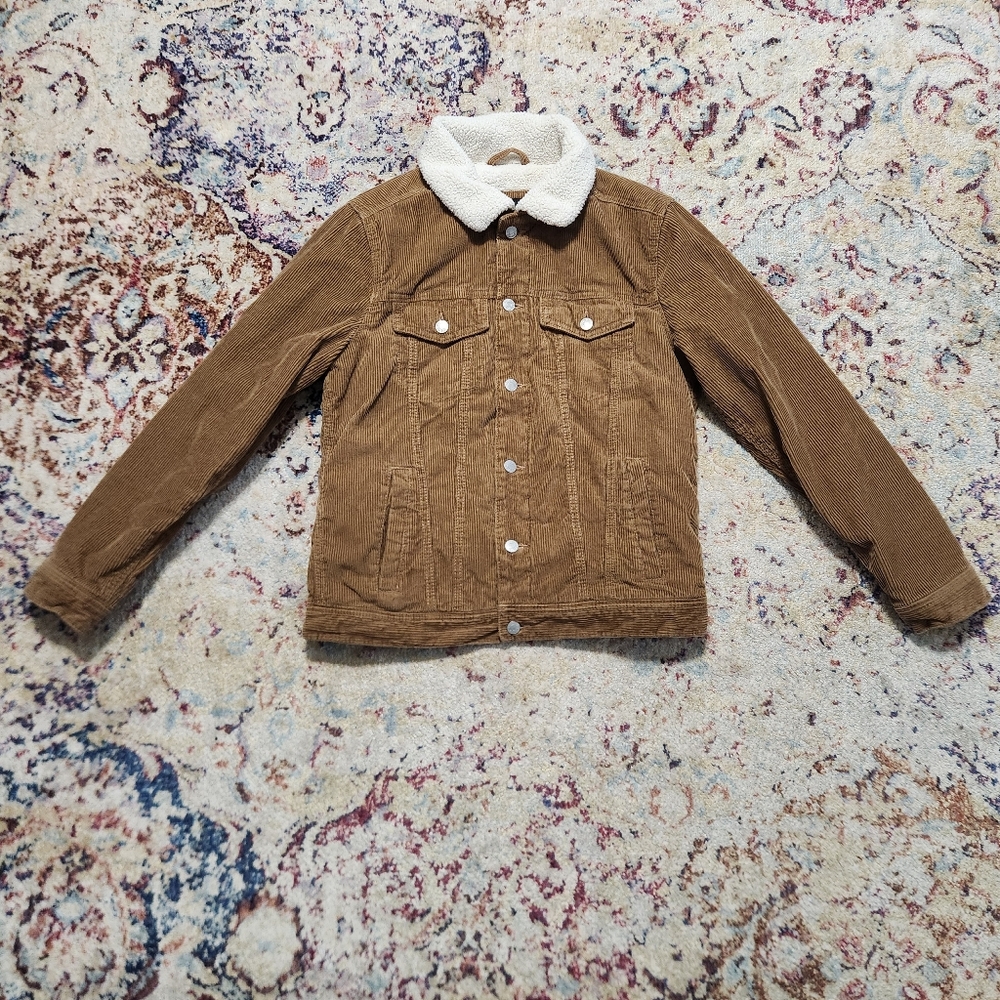 Hollister Corduroy and Sherpa Jacket Coat Tan Brown Ivory Size Medium